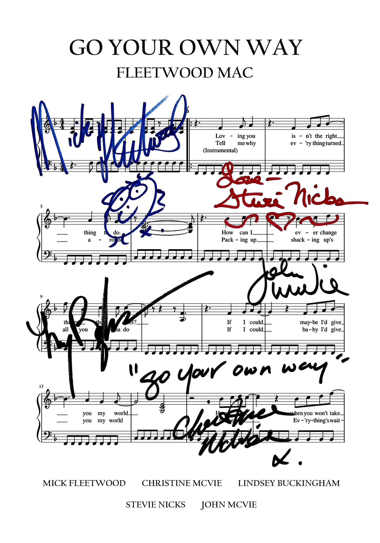 FLEETWOOD MAC Signed Sheet Music, Autographs, Go Your Own Way, Stevie Nicks, Birthday Gift, Music Gift, Band, Pop Music, 70's, 80's, Present