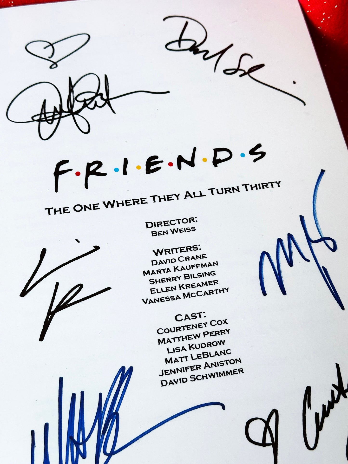 FRIENDS The One Where They All Turn Thirty Signed Script, Present, Birthday Gift, Movie Gift, Film Script, Film Present, Movies, Cinema